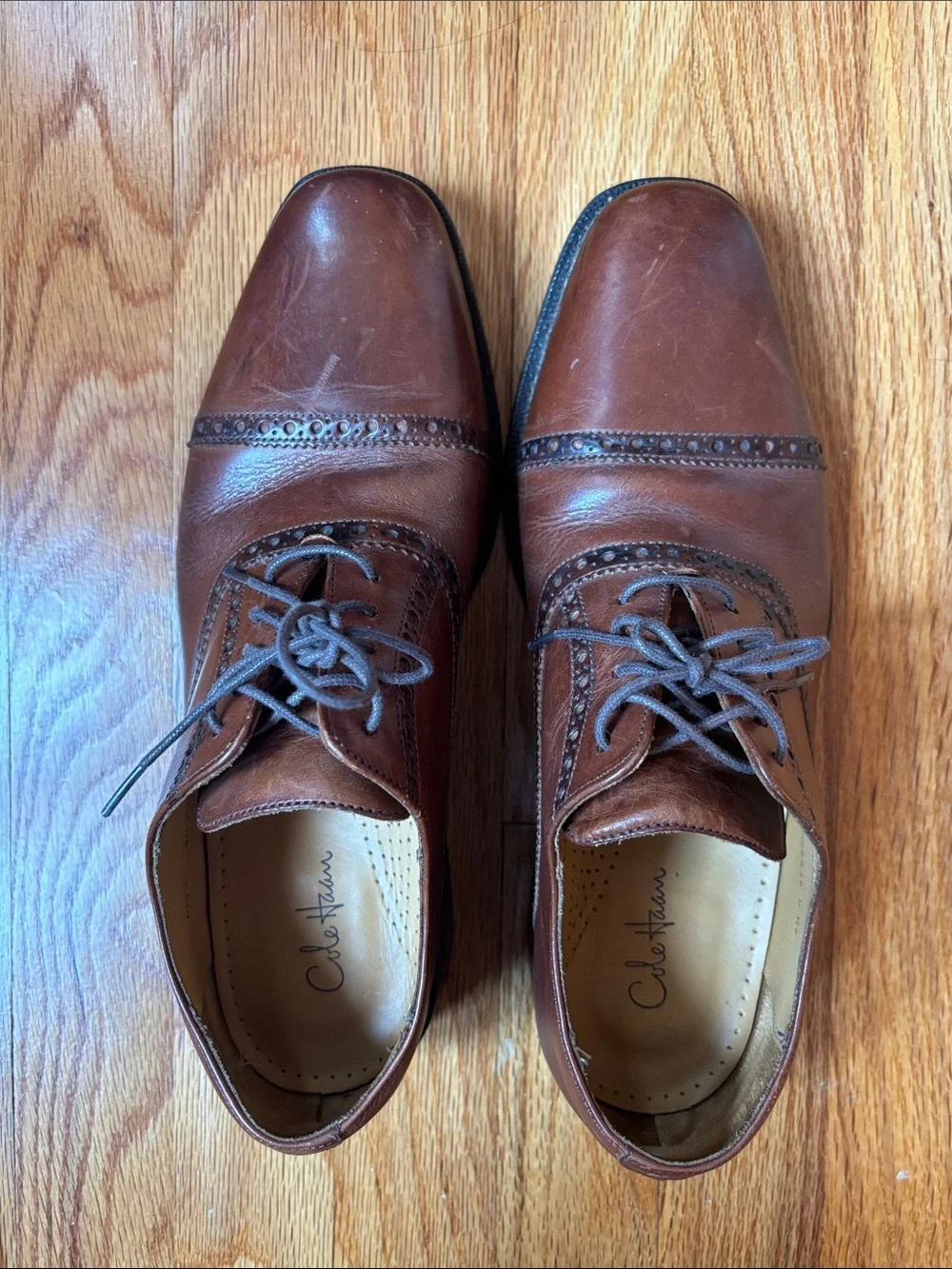 Cole Haan Men’s Brown Leather Cap-Toe Brogue Derby Shoes Sz 8